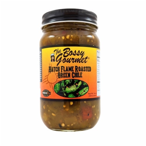 The Bossy Gourmet® Hatch Flame Roasted Green Chile Peppers Perspective: front