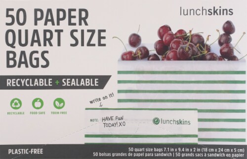 Lunchskins Recyclable and Sealable Stripe Quarts Paper Bags Perspective: front