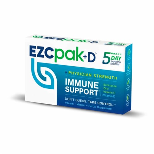 EZC Pak+D Five-Day with Echinacea Vitamin C Vitamin D and Zinc Immune System Booster Perspective: front