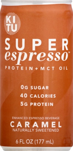 Super Espresso Caramel Enhanced Espresso Beverage Perspective: front