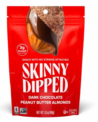 SkinnyDipped Peanut Butter Dark Chocolate Covered Almonds Perspective: front