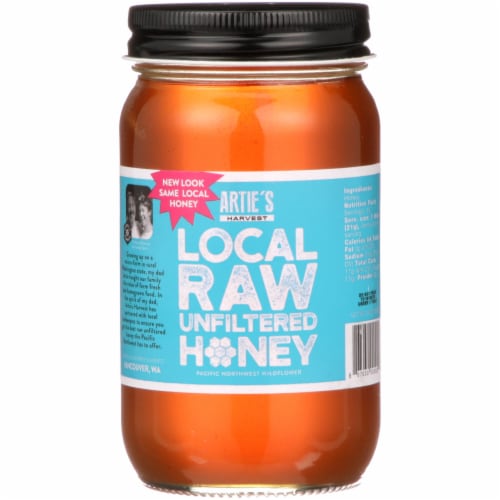 Arties Harvest Local Raw Honey Perspective: front