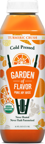 Garden of Flavor Turmeric Crush Cold-Pressed Juice Perspective: front