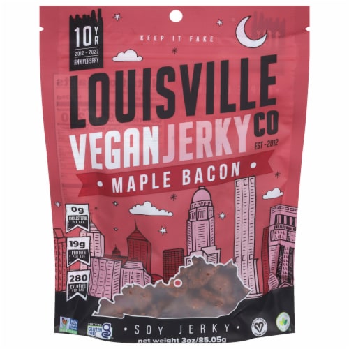Louisville Maple Bacon Vegan Jerky Perspective: front