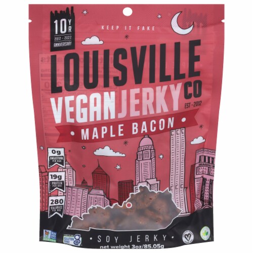 Louisville Maple Bacon Vegan Jerky Perspective: front