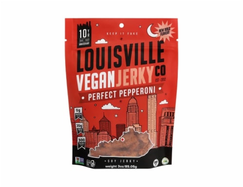 Louisville Vegan Jerky Co Perfect Pepperoni Soy Jerky Perspective: front