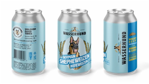 Wasserhund Brewing Shepheweizen-Hefeweizen Beer Cans Perspective: front