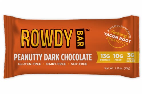 Rowdy Bar Dark Chocolate Prebiotic Nutrition Bars Perspective: front