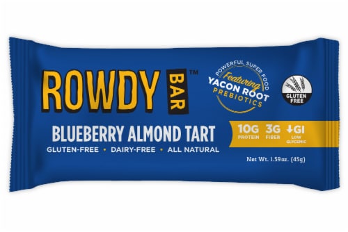 Rowdy Bar™ Blueberry Almond Tart Prebiotic Bar Perspective: front