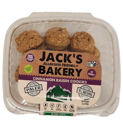 Jack's Allergen Friendly Bakery Cinnamon Raisin Cookies Perspective: front