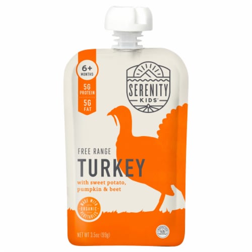 Serenity Kids Free Range Turkey with Organic Sweet Potato, Pumpkin, & Beet Pouch, 3.5oz Perspective: front