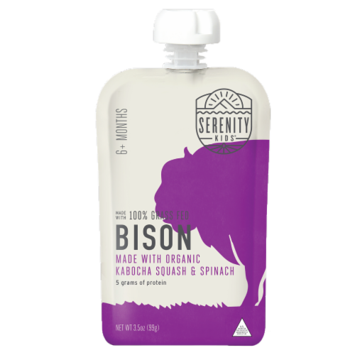 Serenity Kids Grass Fed Bison with Organic Kabocha Squash & Spinach Pouch, 3.5oz Perspective: front