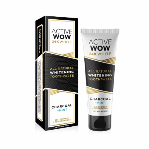 Active Wow 24K White Charcoal Mint Whitening Toothpaste Perspective: front