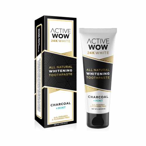 Active Wow 24K White Charcoal Mint Whitening Toothpaste Perspective: front