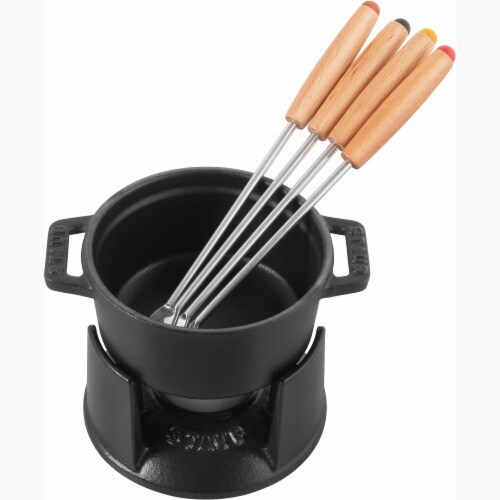 Staub Cast Iron 0.25-qt Mini Chocolate Fondue Set - Matte Black Perspective: front