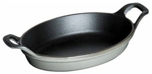 Staub Cast Iron 5.5-inch x 3.8-inch Mini Oval Gratin Baking Dish - Graphite Grey Perspective: front