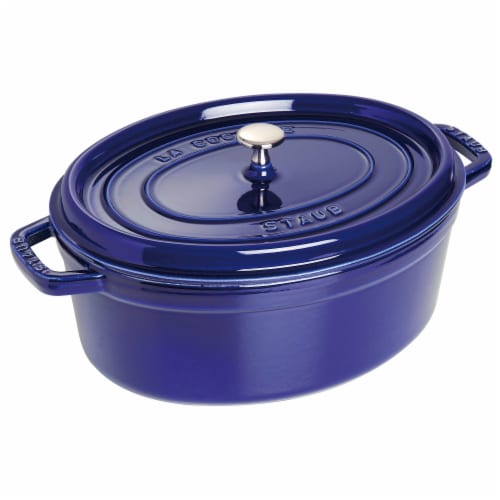 Staub Cast Iron Oval Cocotte, Dutch Oven, 5.75-quart, serves 5-6, Made in France, Dark Blue Perspective: front