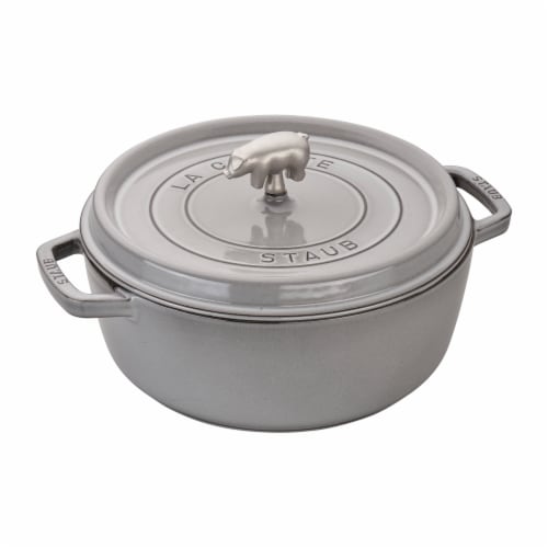 Staub Cast Iron 6-qt Cochon Shallow Wide Round Cocotte - Graphite Grey Perspective: front