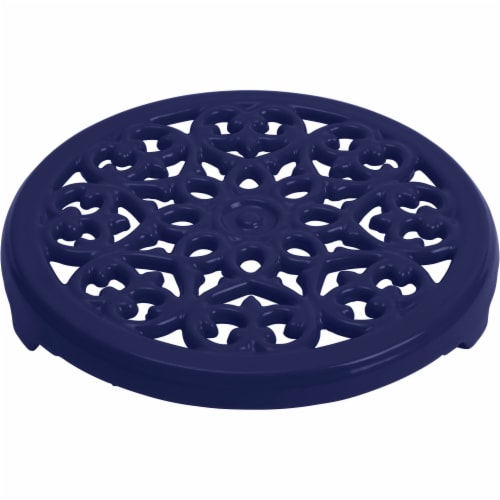 Staub Cast Iron 9-inch Round Lilly Trivet - Dark Blue Perspective: front