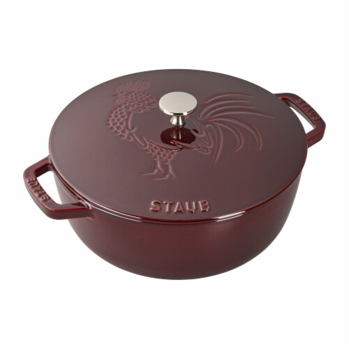 Staub Cast Iron 3.75-qt Essential French Oven Rooster - Grenadine Perspective: front