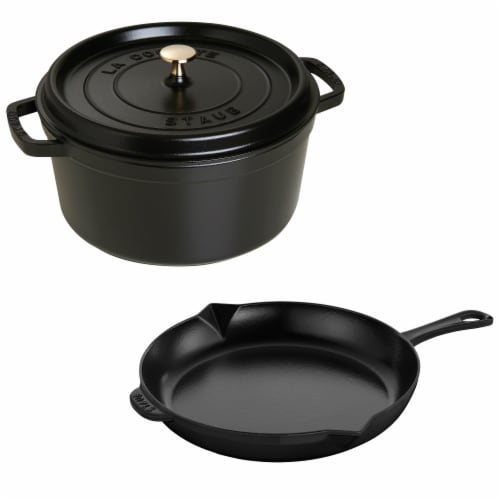 Staub Cast Iron 3-pc Cocotte and Fry Pan Set-Matte Black, 3-pc
