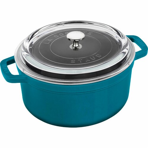 Staub Cast Iron 4qt Round Cocotte with Glass Lid Turquoise, 4qt
