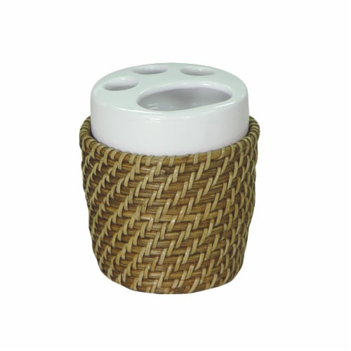 Bathroom Toothbrush Holder Woven Rattan Brown Hana 701036 Perspective: front