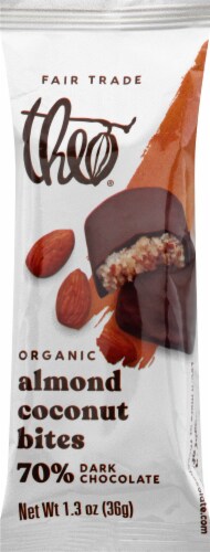 Theo Coconut Bites Salted Almond Dark Chocolate Perspective: front