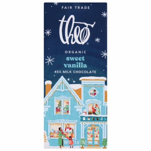 Theo® Organic Sweet Vanilla Milk Chocolate Holiday Candy Bar Perspective: front