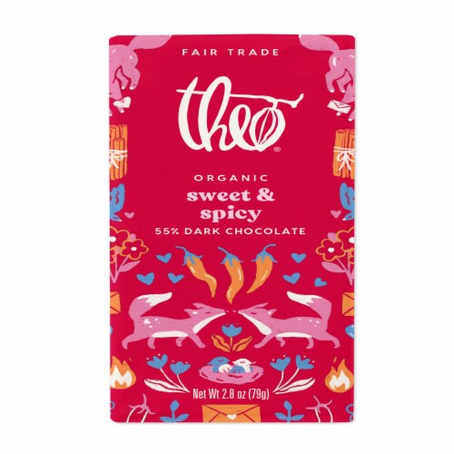 Theo® Chocolate Sweet & Spicy Dark Chocolate Bar Perspective: front