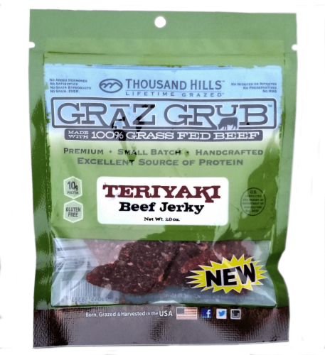 Thousand Hills Teriyaki Beef Jerky Perspective: front