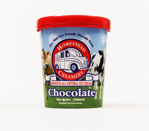 Homestead Creamery Chocolate Ice Cream Tub Perspective: front