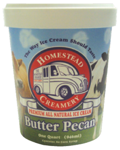 Homestead Creamery Butter Pecan Ice Cream Tub Perspective: front