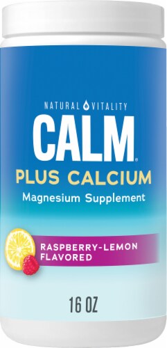 Natural Vitality CALM Plus Calcium Raspberry Lemon Magnesium Supplement Drink Mix Perspective: front