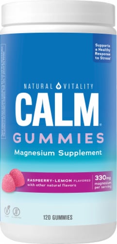 Natural Vitality CALM Raspberry Lemon Flavored Gummies Magnesium Supplement Perspective: front