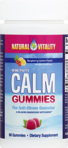 Natural Vitality Calm Raspberry Lemon Flavor Anti-Stress Gummies Perspective: front