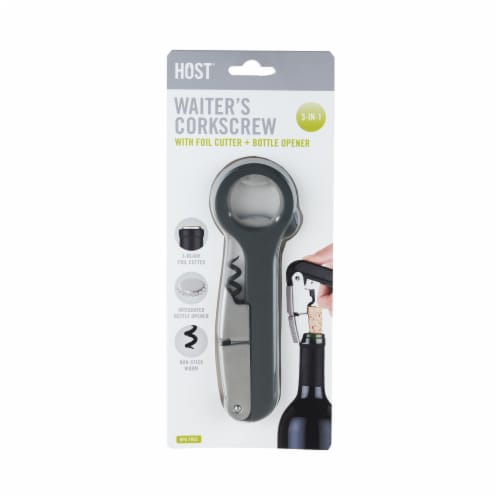 Host Waiter's Corkscrew with Foil Cutter & Bottle Opener Perspective: front
