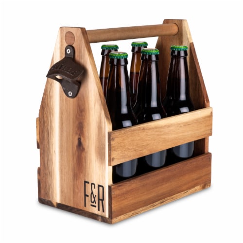 Foster & Rye Acacia Wood Beer Caddy Perspective: front