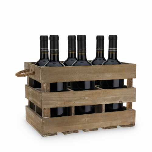 Wooden 6-Bottle Crate by Twine® Perspective: front