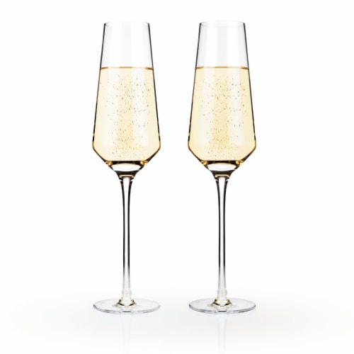 Viski Raye Crystal Angled Champagne Flutes Perspective: front