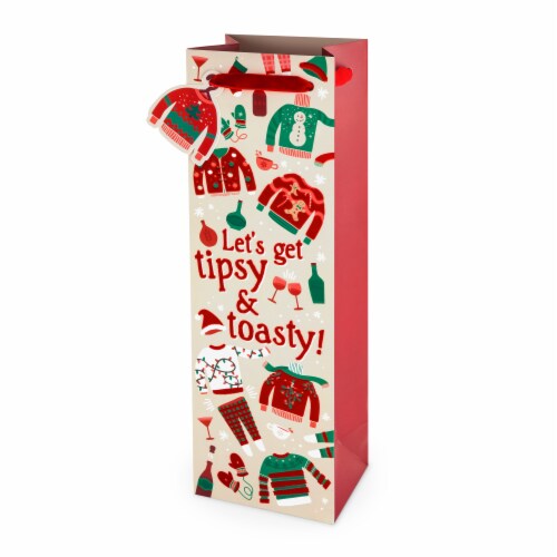 True Fabrications Tipsy & Toasty Single Bottle Wine Bag Perspective: front