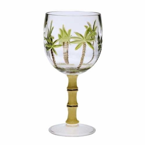 Acrylic Wine Glass - U Shape  W/ Bamboo Stem 16 Oz. Perspective: front