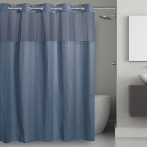 New Hookless Fabric Shower Curtain & Liner Set Moonlight Blue Waffle 71" x 86" 