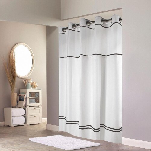 Hookless Shower Curtain,White/Black,Polyester  HBH40MYS0110SL74 Perspective: front