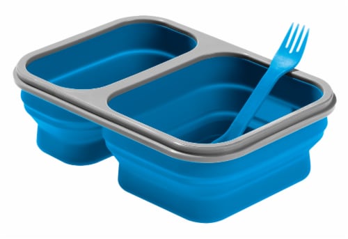 Alpine Mountain Gear Collapsible 2-Compartment Container with Spoon/Fork - Blue Perspective: front