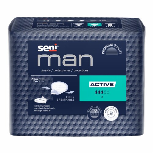 Seni Man Active Male Incontinent Pad Cup Shape 8-9/10 X 10-3/5 Inch S-A015-US1, 15 Ct Perspective: front