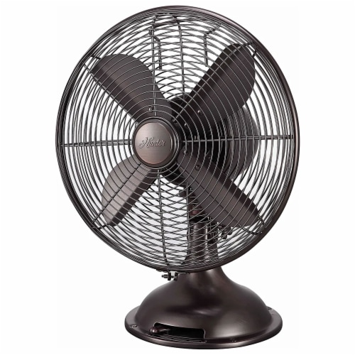 Hunter 90407 12  All Metal Retro Oscillating Table Fan w/ 3 Speeds, Onyx Copper Perspective: front