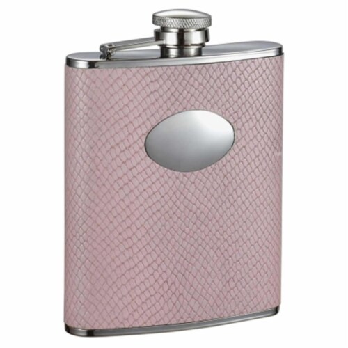 Visol VF1206 Visol Rosalyn Light Pink Snakeskin Design Stainless Steel Hip Flask - 6oz Perspective: front