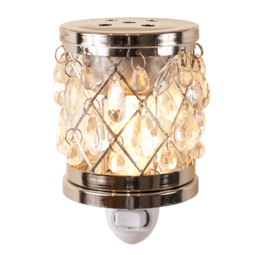 Oak & Rye Tear Drop Mini Wax Warmer - Crystal/Silver Perspective: front