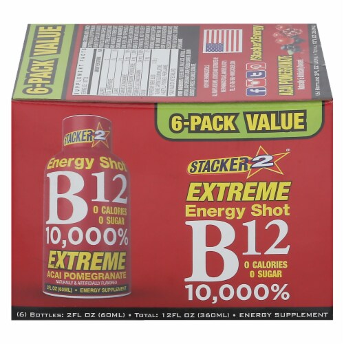 Stacker 2 Acai Pomegranate B12 Energy Shot Perspective: front